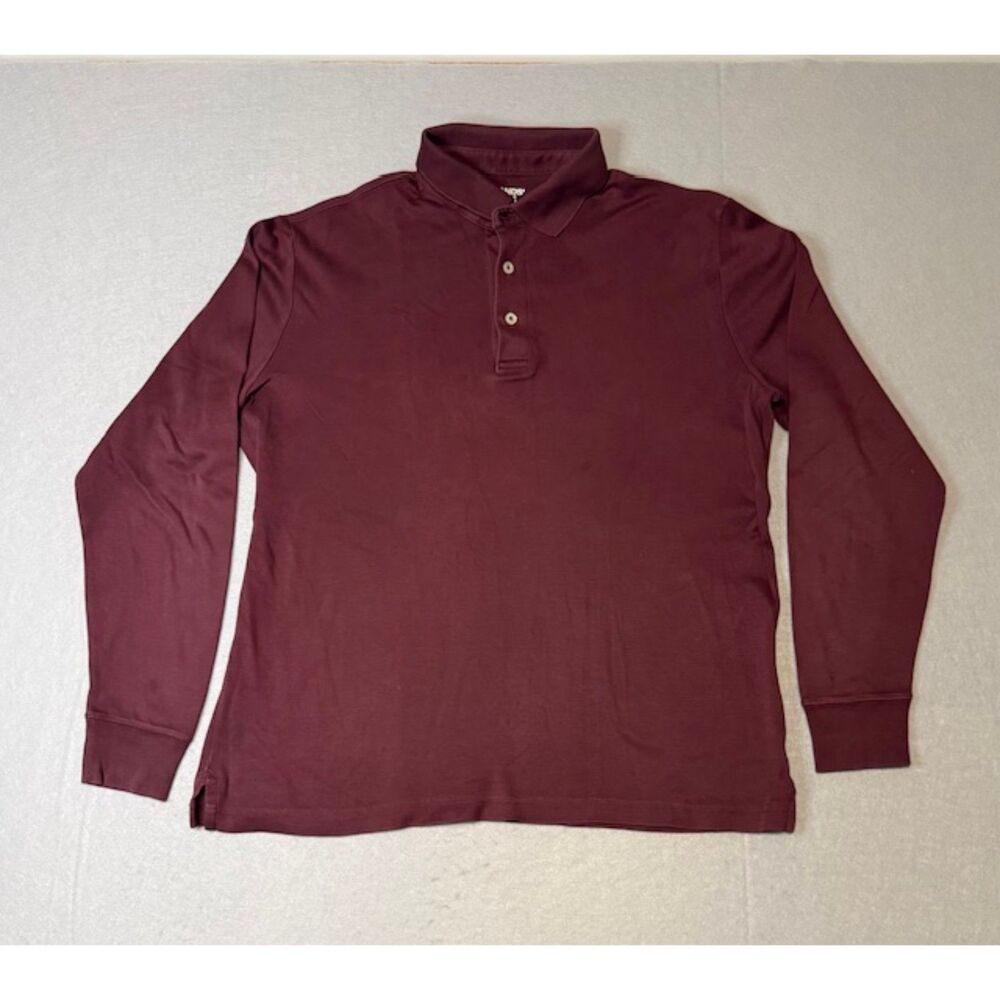 Land's End Mens Medium Traditional Fit Long Sleeve Polo 100% Cotton Cranberry